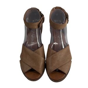 Jeffrey Campbell sandal short chunky heel criss cross leather upper boho sz 7.5